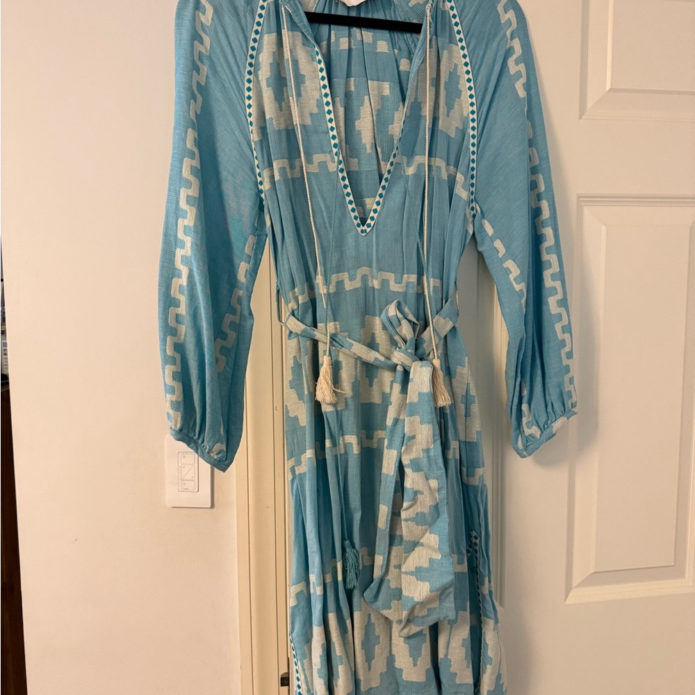Chic Long Sleeve Blue Patterned Dress